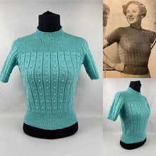 Load image into Gallery viewer, Late 1930&#39;s Reproduction Jumper with Broad Rib and Bobbles in Blue Turquoise - Bust 33 34 35 36
