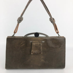 1930s 1940s Brown Reptile Skin Bag with Matching Coin Purse
