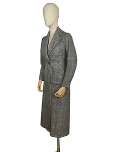 Wounded But Wearable Original 1930's Blue, Brown and Cream Check Suit - Bust 32 33