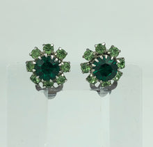 Load image into Gallery viewer, Vintage Two Tone Green Paste Clip on Earrings
