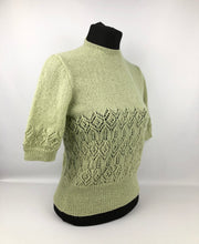 Load image into Gallery viewer, Reproduction 1940s Lace Knit Jumper in Soft Pistachio Green
