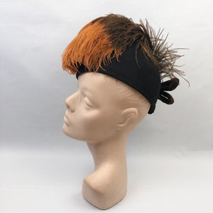 1940s Felt Hat with Large Feather Trim and Brown Bow
