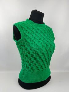 Reproduction 1940s Twisted Cable Slipover in Grass Green - Bust 34 35 36