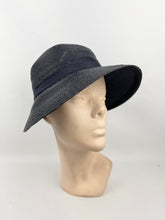 Load image into Gallery viewer, Original 1920s 1930s Dark Blue Straw Cloche Hat with Grosgrain Trim
