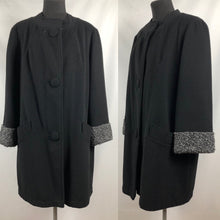 Load image into Gallery viewer, 1940s Volup Black Wool Coat with Faux Fur Lining - Bust 42&quot;
