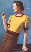 Load image into Gallery viewer, Reproduction 1930s Short Sleeved Jumper in Mustard and Rust - Bust 34 35 36
