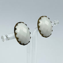Load image into Gallery viewer, Vintage Faceted White Glass Clip-on Earrings on Gold-tone Clips
