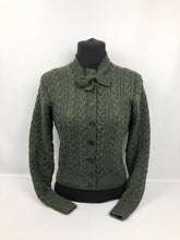 Load image into Gallery viewer, Reproduction 1930s Green Cable Knit Cardigan with Bow Neck Tie - B35 38
