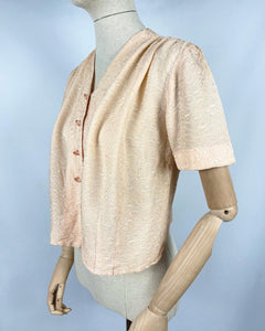Original 1930s Textured Crepe Blouse with Faceted Glass Buttons - Bust 36 37 38
