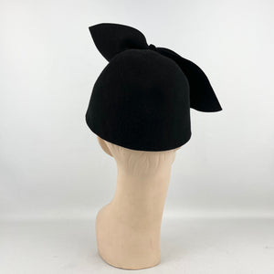 Original 1930's Black Felt Statement Hat by Jacoll - Massive Felt and Velvet Bow Trim