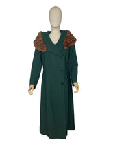 Load image into Gallery viewer, Exceptionally Beautiful Original 1930’s Ivy Green Textured Wool Coat with Genuine Fox Fur Collar - Bust 36 38
