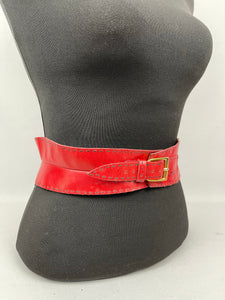 Fabulous 1950s Lipstick Red Leather Waist Cincher Belt - Waist 24 25 26