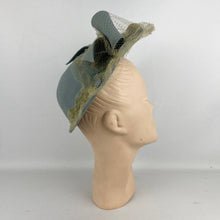 Load image into Gallery viewer, Original 1930’s 1940’s Blue Grey Bogie De Bow Felt Hat with Bow and Net Trim with Matching Hat Pins
