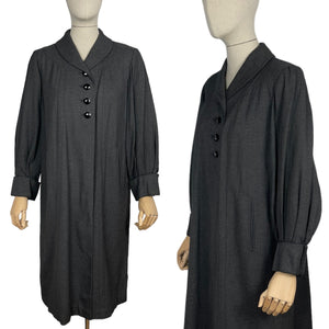Original 1940's Charcoal Grey Lightweight Wool Coat by Harella - Bust 34 36 *