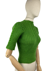 1940's Reproduction Hand Knitted Cable Jumper in Green - Bust 32 33 34 35 *