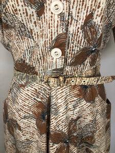 1950s Volup Brown Cotton Floral Summer Dress - B40