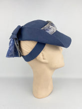 Load image into Gallery viewer, Original 1940s Air Force Blue Felt Topper Hat with Blue Velvet Bow Trim
