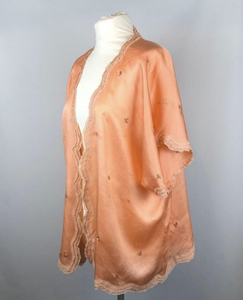 1920s Apricot Coloured Pure Silk Bed Jacket with Floral Embroidery -  Bust 36" 38" 40"