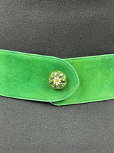 Load image into Gallery viewer, Original 1930s Kelly Green Suede Belt with Painted Button Detail
