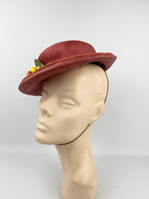 Load image into Gallery viewer, Original 1940s Rusty Red Summer Straw Hat with Fruit and Leaves Trim
