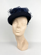 Load image into Gallery viewer, Original 1940&#39;s Blue Felt Hat with Ostrich Feather Trim by Josella - Brand New With Tag *
