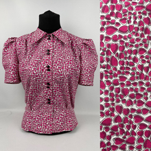 Load image into Gallery viewer, 1940&#39;s Reproduction Novelty Print Cotton Blouse with Valentine Heart Print - Bust 34&quot; 35&quot; 36&quot;
