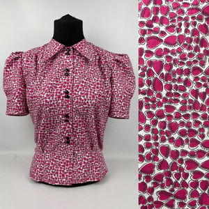 1940's Reproduction Novelty Print Cotton Blouse with Valentine Heart Print - Bust 34" 35" 36"