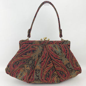 Original 1940's Fabric Bag in Red, Black, Gold and Teal by Ingber *