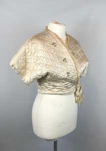 1950s Cream Satin Quilted Bed Jacket by Harrods - B36