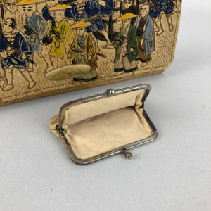 1930s 1940s Leather Tourist Clutch Bag with Matching Coin Purse