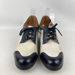 Original 1940's CC41 Navy Leather and Cream Suede Spectator Shoes for a Wide Fitting UK 7