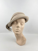 Load image into Gallery viewer, Original 1930’s Cream Felt Hat with Soft Feather Trim - Beautiful Piece *
