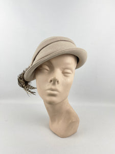 Original 1930’s Cream Felt Hat with Soft Feather Trim - Beautiful Piece *