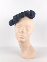 Load image into Gallery viewer, Original 1950s Navy Blue Lacquered Raffia Hat
