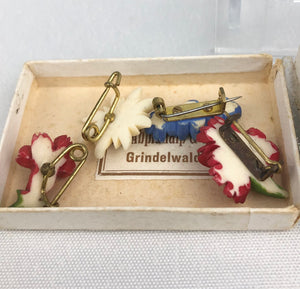Original 1930s 1940s Swiss Floral Brooch Set