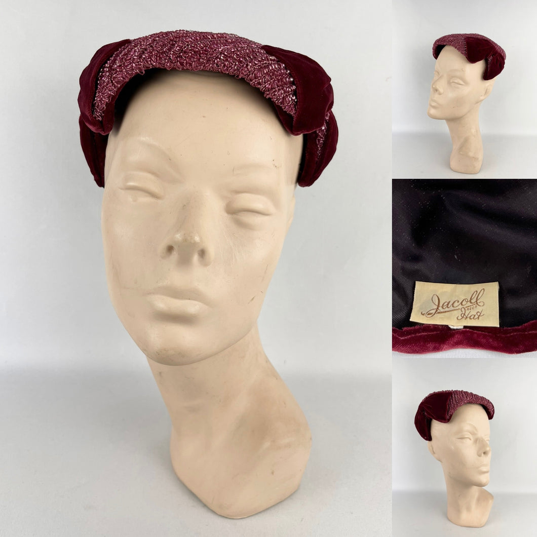 Original 1950's Burgundy Velvet Hat by Jacoll - Such a Classic Piece *