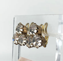Load image into Gallery viewer, Vintage Trio of Claw Set Clear Paste on Gold Metal Clip On Earrings
