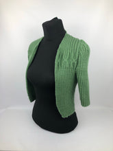 Load image into Gallery viewer, 1940s Style Hand Knitted Bolero in Cypress Green - B34 36
