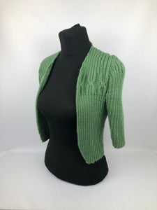 1940s Style Hand Knitted Bolero in Cypress Green - B34 36