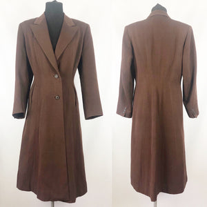 1940s Chocolate Brown Fit and Flair Grosgrain Princess Coat - Bust 36 38