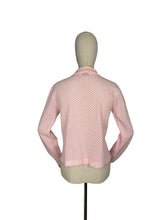 Load image into Gallery viewer, Original 1950&#39;s Pink Machine Knitted Bed Jacket with Satin Bow Tie - Sweet Cardigan - Bust 36
