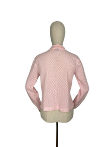 Original 1950's Pink Machine Knitted Bed Jacket with Satin Bow Tie - Sweet Cardigan - Bust 36