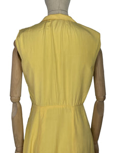 Original 1930's Lemon Yellow Silk Dress with Pretty Tie Neck - Bust 34 36 *