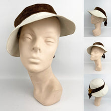 Load image into Gallery viewer, Original 1930&#39;s Cream Felt Hat with Warm Brown Velvet and Floral Trim
