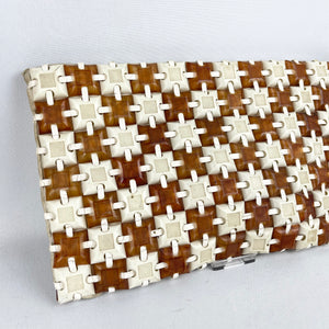 Original 1940's Two-Tone Clutch Bag in Brown and Cream - Plastiflex Style Tiles - Wounded