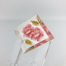 Load image into Gallery viewer, Original 1940s 1950s Reverse Carved Diamond Shaped Lucite Brooch with Vibrant Pink Flowers *
