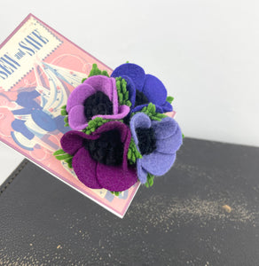 1940's Felt Flower Anemone Corsage - Pretty Wartime Posy Brooch - Lilac, Pink, Mauve and Purple