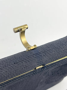 Original 1940s 1950s Dark Navy Blue Corde Bag with Gold Tone Clasp