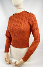 Load image into Gallery viewer, 1930&#39;s Reproduction Hand Knitted Long Sleeved Cable Jumper in Rust Alpaca Wool - Bust 34 35
