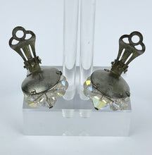 Load image into Gallery viewer, Vintage 1950&#39;s Aurora Borealis Faceted Clear Glass Clip-on Earrings on Silvertone Clips

